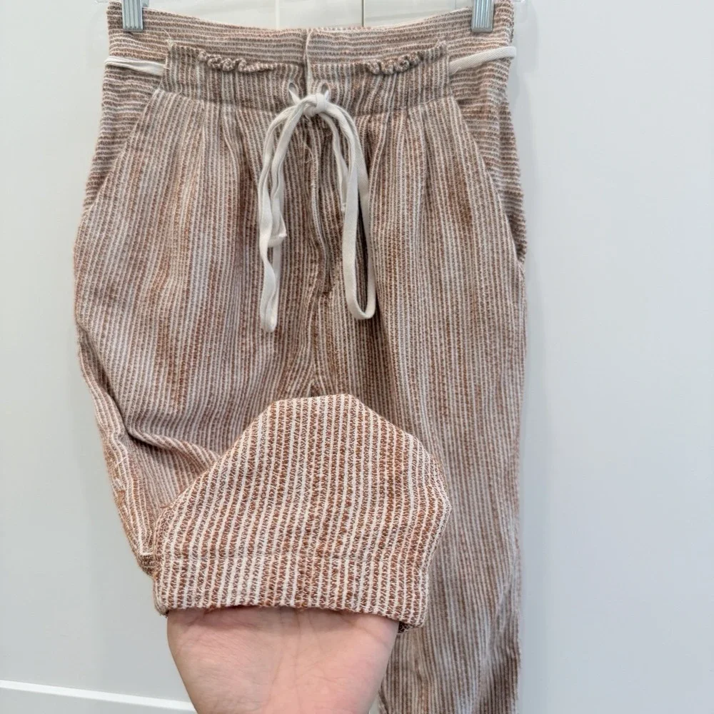 Free People Cotton Paperbag Jogger Pants Brown Cream Stripe XS